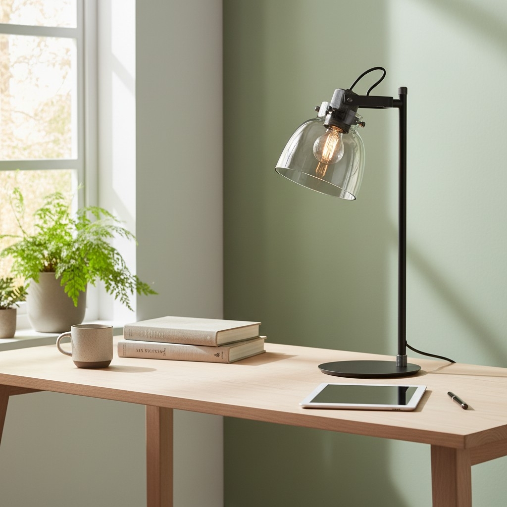 Readium Adjustable Table Lamp - Industrial Metal and Dome Glass for Bedroom and Study T871