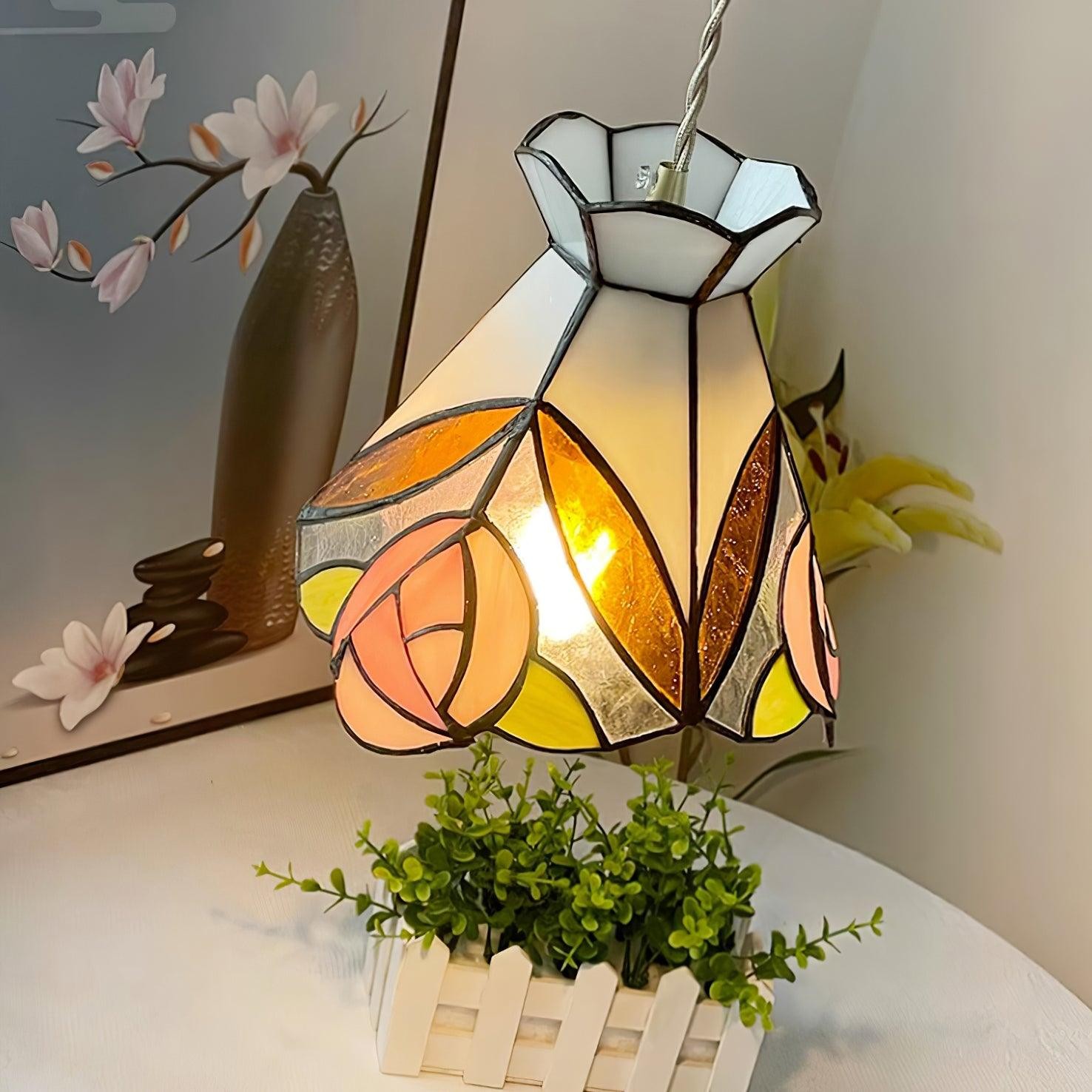 French Retro Rose Stained Glass Pendant Lamp M89