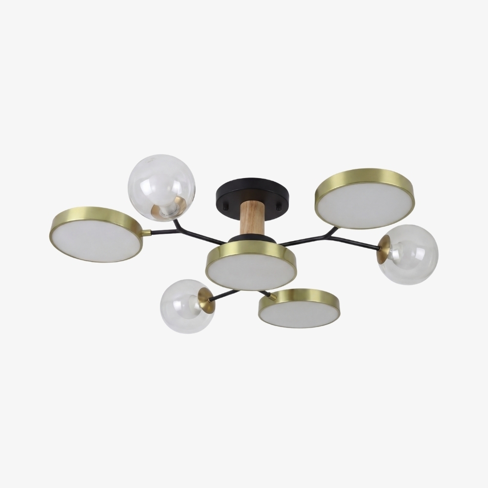 Modern Round LED Ceiling Lamp - Branch Design with Wood Accents for Bedroom S384