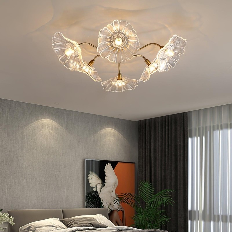 Lotus Leaf Glass Ceiling Lamp for Living Room