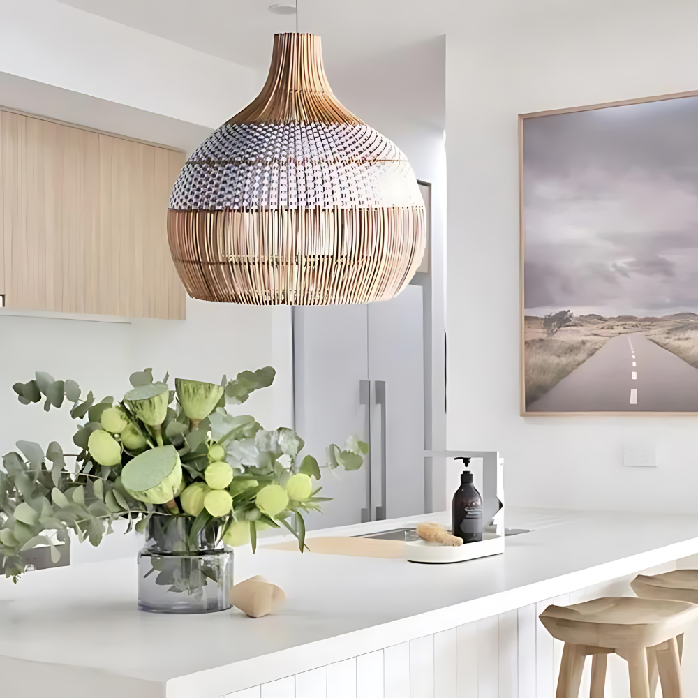 Breezy White Elegance Natural Rattan Pendant Light T2066