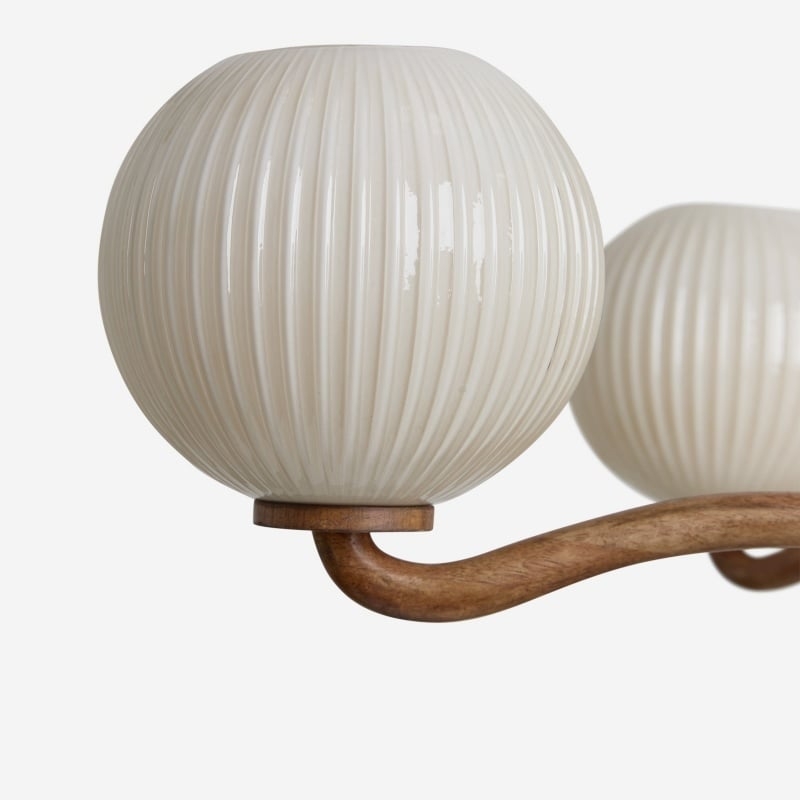Shella Contemporary Five‑Globe Chandelier - Wood Metal Glass Pendant Lighting for Bedroom or Dining T685