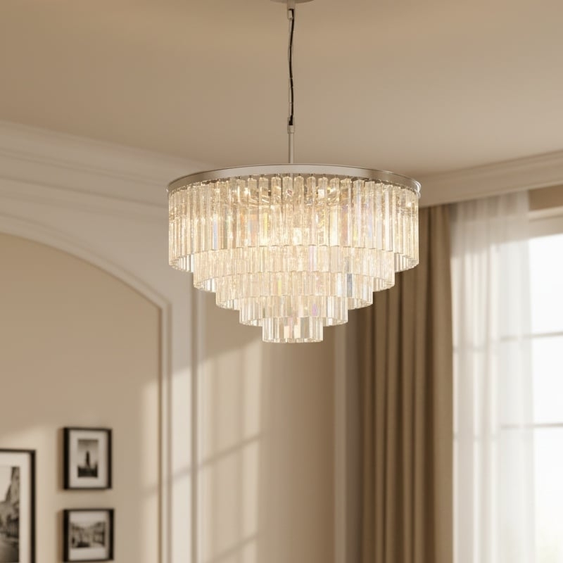 Aurevon Crystal Prism Metal Frame Modern Ceiling Chandelier for Home and Hotel T494