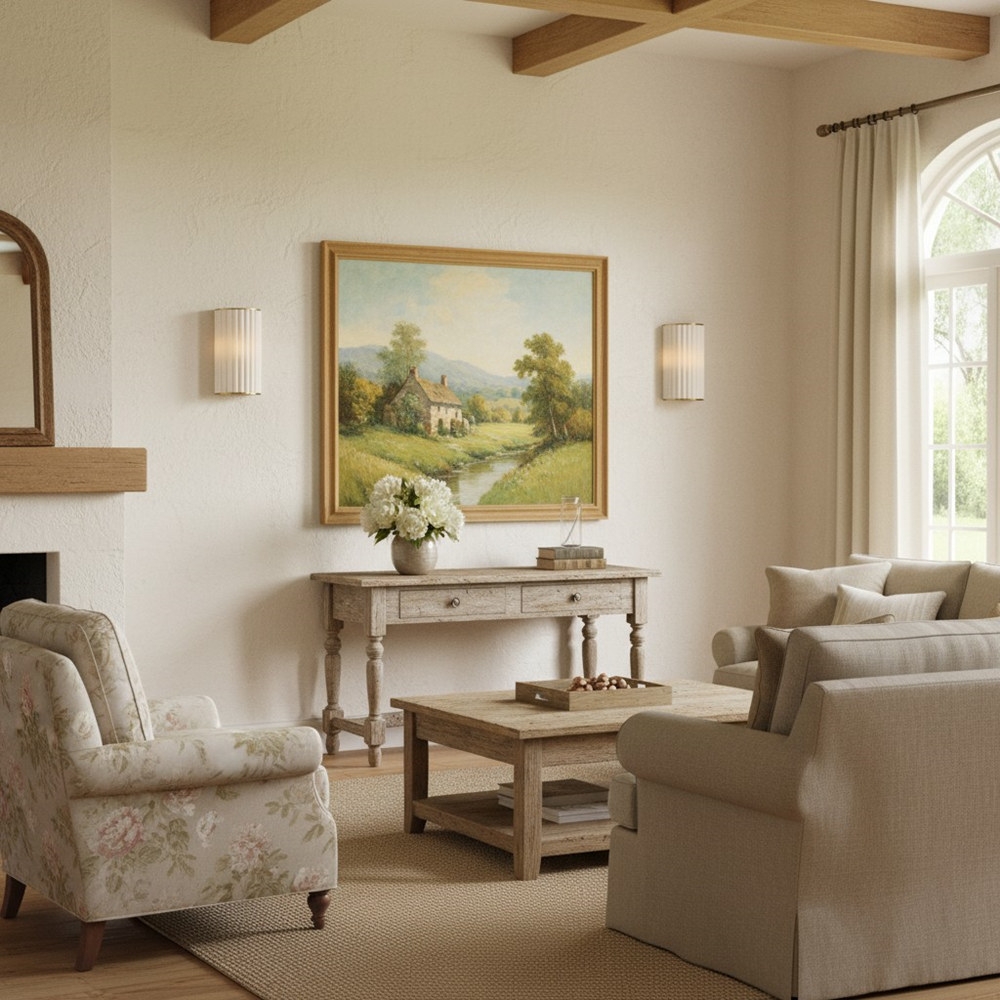 Duova Scalloped Wall Lamp - Antique Brass with Linen Fabric Suitable for Living Room and Bedroom T730