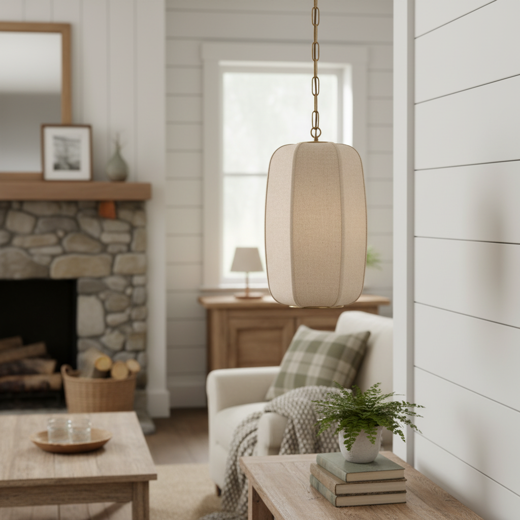 Loomis Textured Linen Drum Pendant - Modern Light for Kitchen Island T481