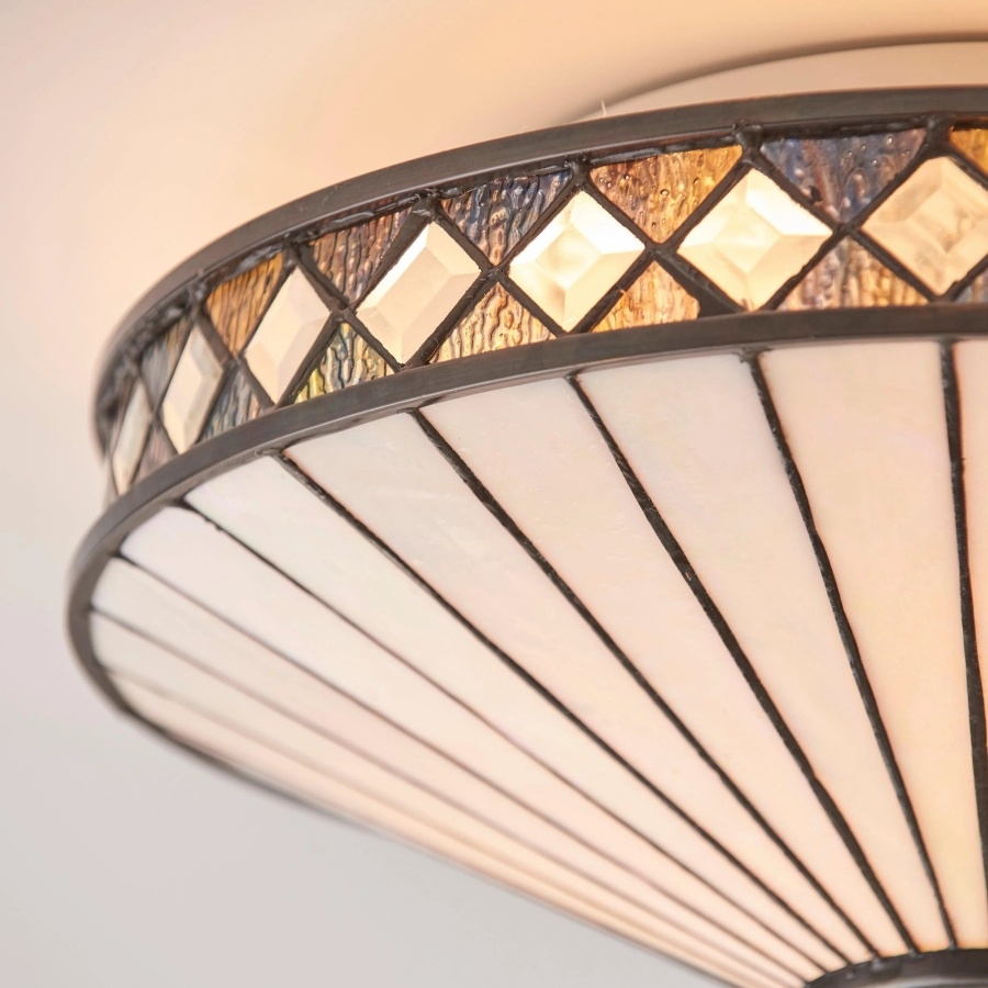 TF Fargo Geometric Flush Mount Light - Handcrafted Art Deco Stained Glass Lamp for Entryway T1010