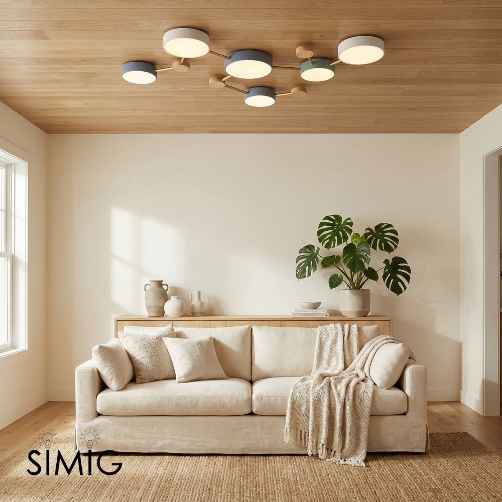 Contemporary LED Ceiling Lamp - Nordic Circle with Wood Branches for Bedroom S382