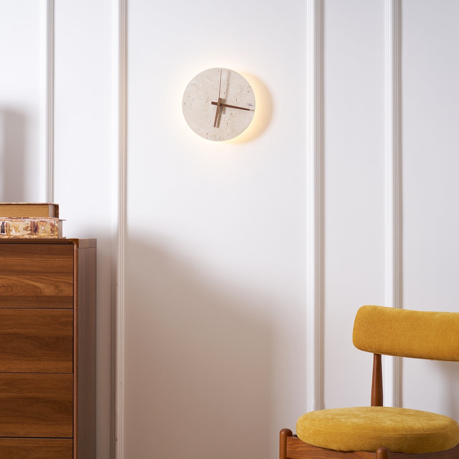 Round Stone Clock Wall Light - Wabi Sabi Lamp for Bedroom P079