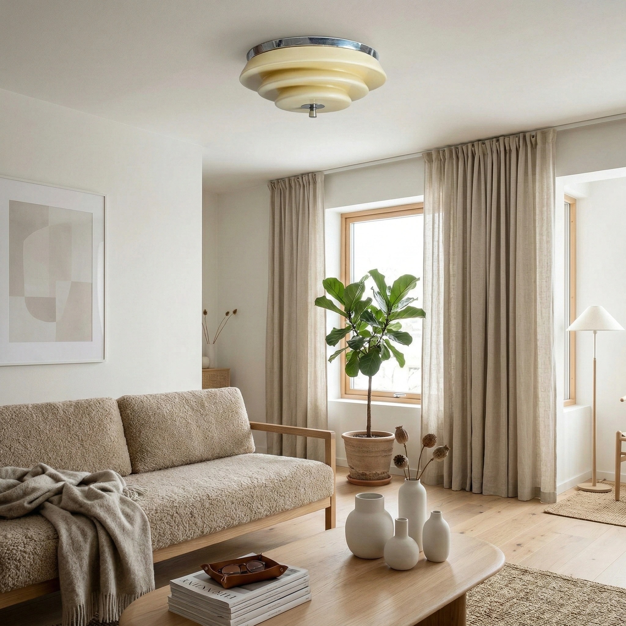 Mallew Flush Mount Ceiling Light - Layered Wave Silhouette Vintage Style Lamp for Indoor Use T1109