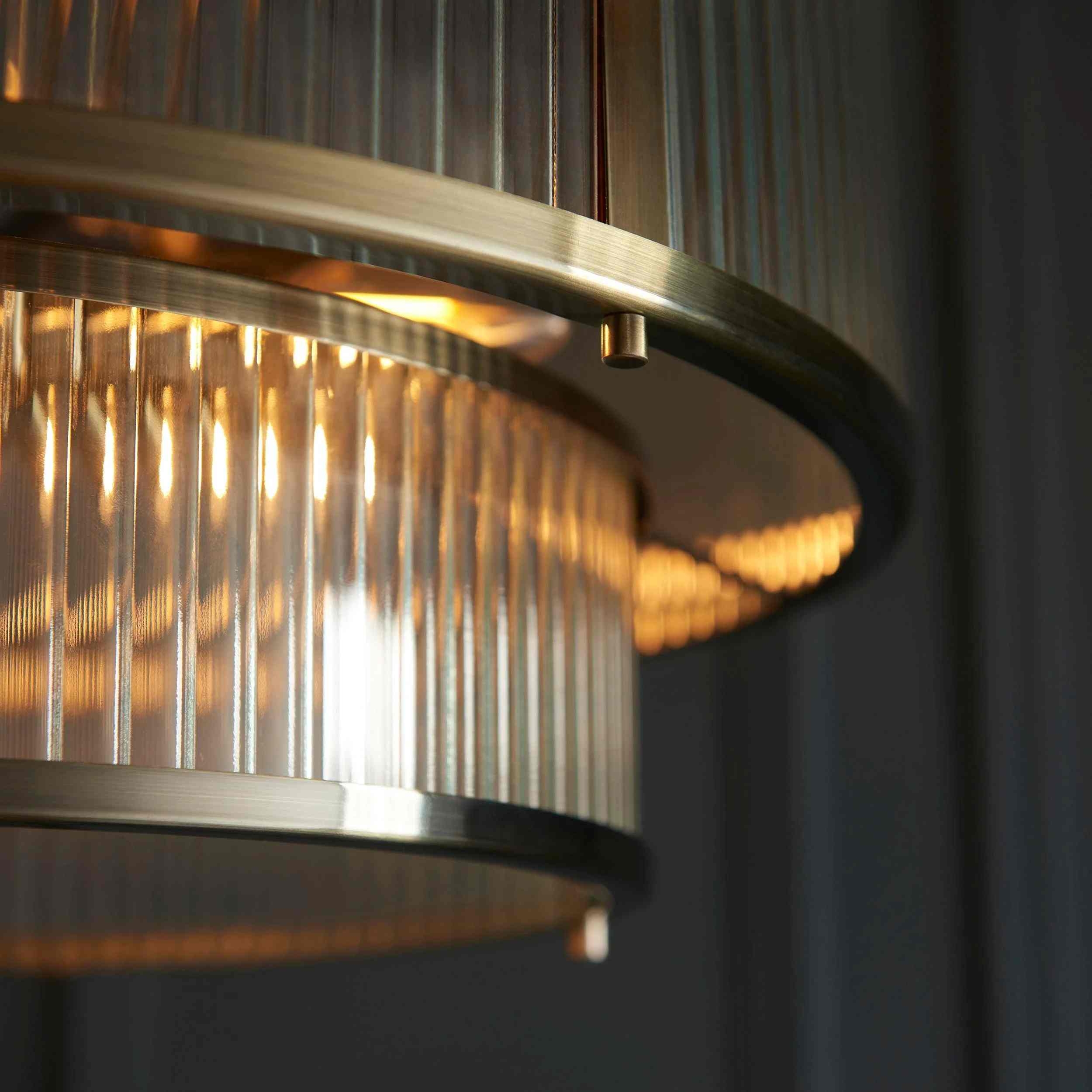 RibGlow Ribbed Glass Pendant Light - Antique Style Pendant Light for Dining Room T848
