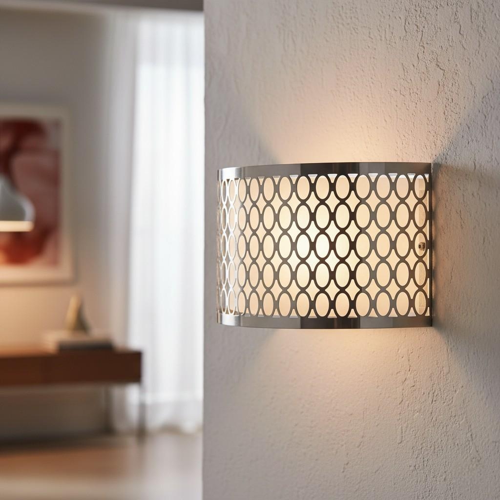 Liorin Fretwork Wall Light - Modern Curved Metal and Fabric Shade Sconce for Hallway or Bedroom T995