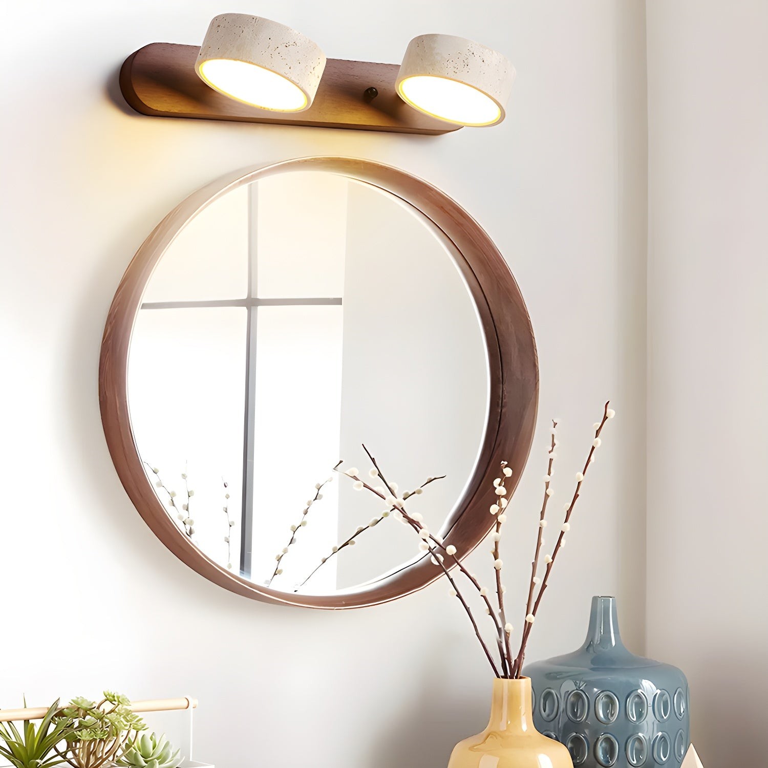 Travertine Walnut Multi Light Sconce - Bedroom Wall Lamp G115
