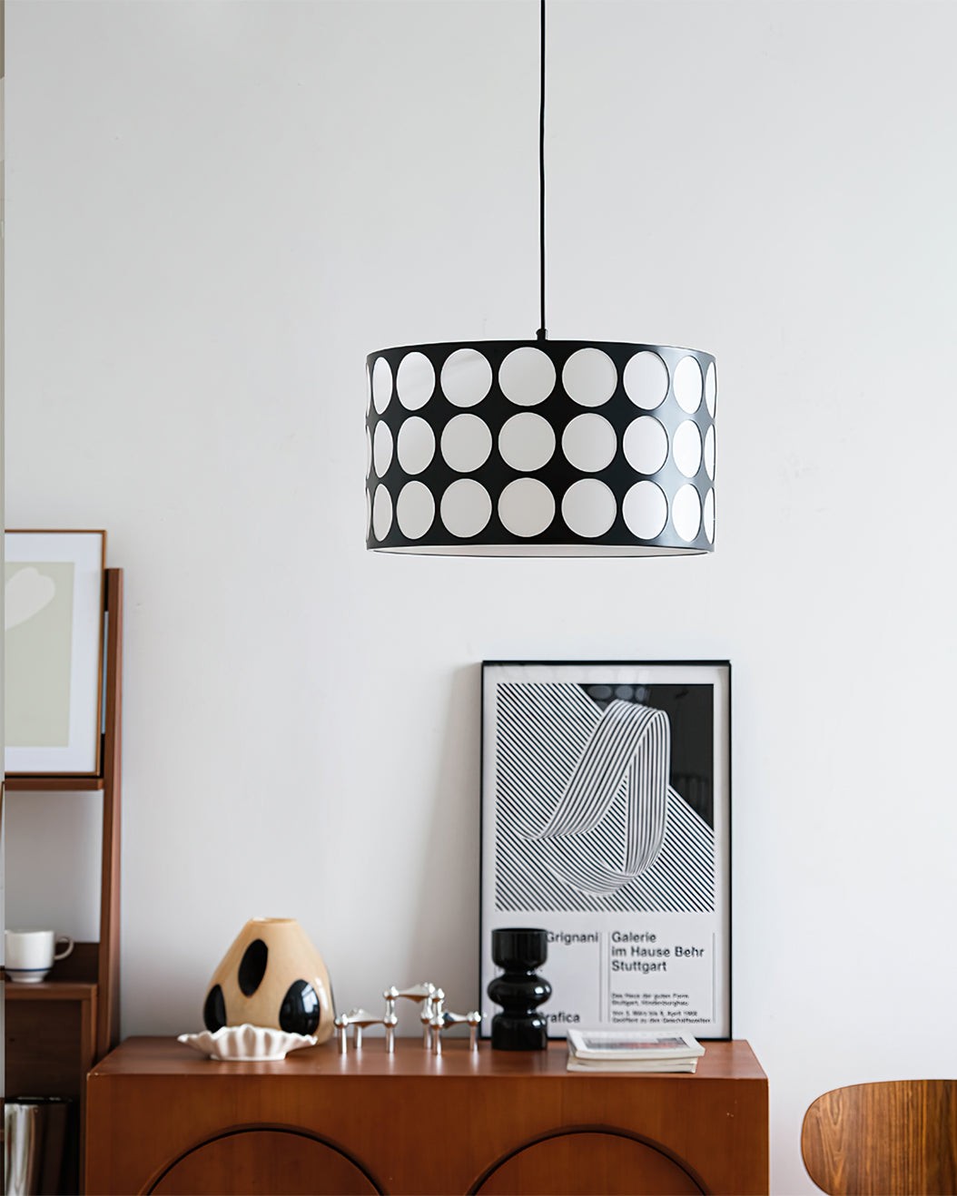 Fabric Drum Polka Dots Pendant Lamp S365