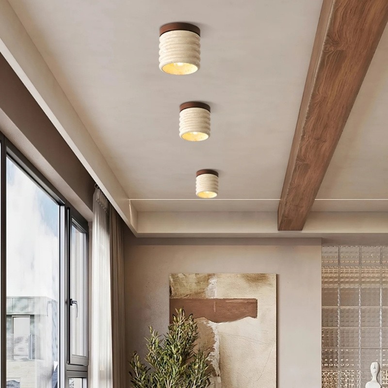 Medieval Wabi-Sabi Travertine Light – Cylinder Ceiling Lamp S293