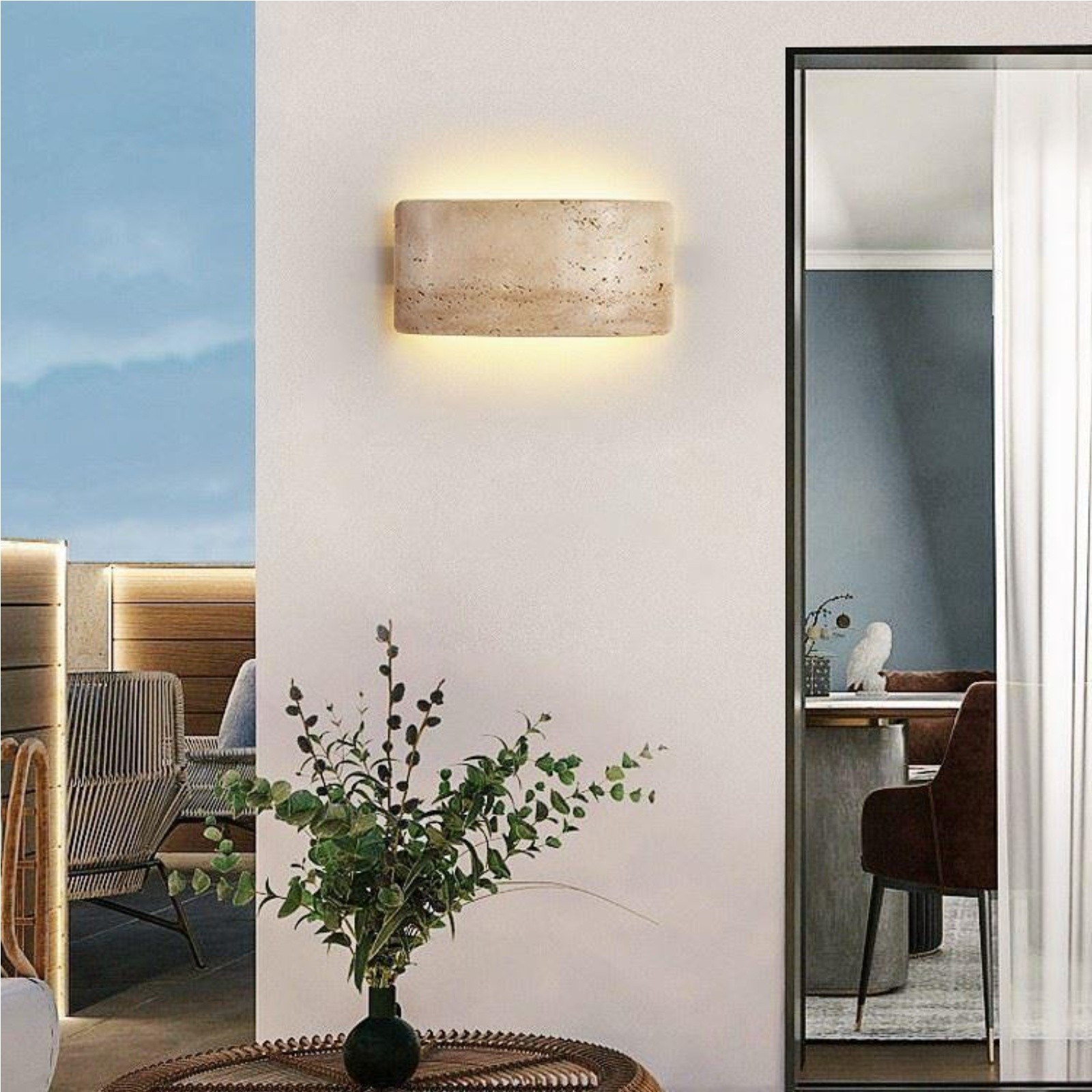 Mask-Shaped Travertine Wall Lamp - Artistic Modern Accent for Living Room S324