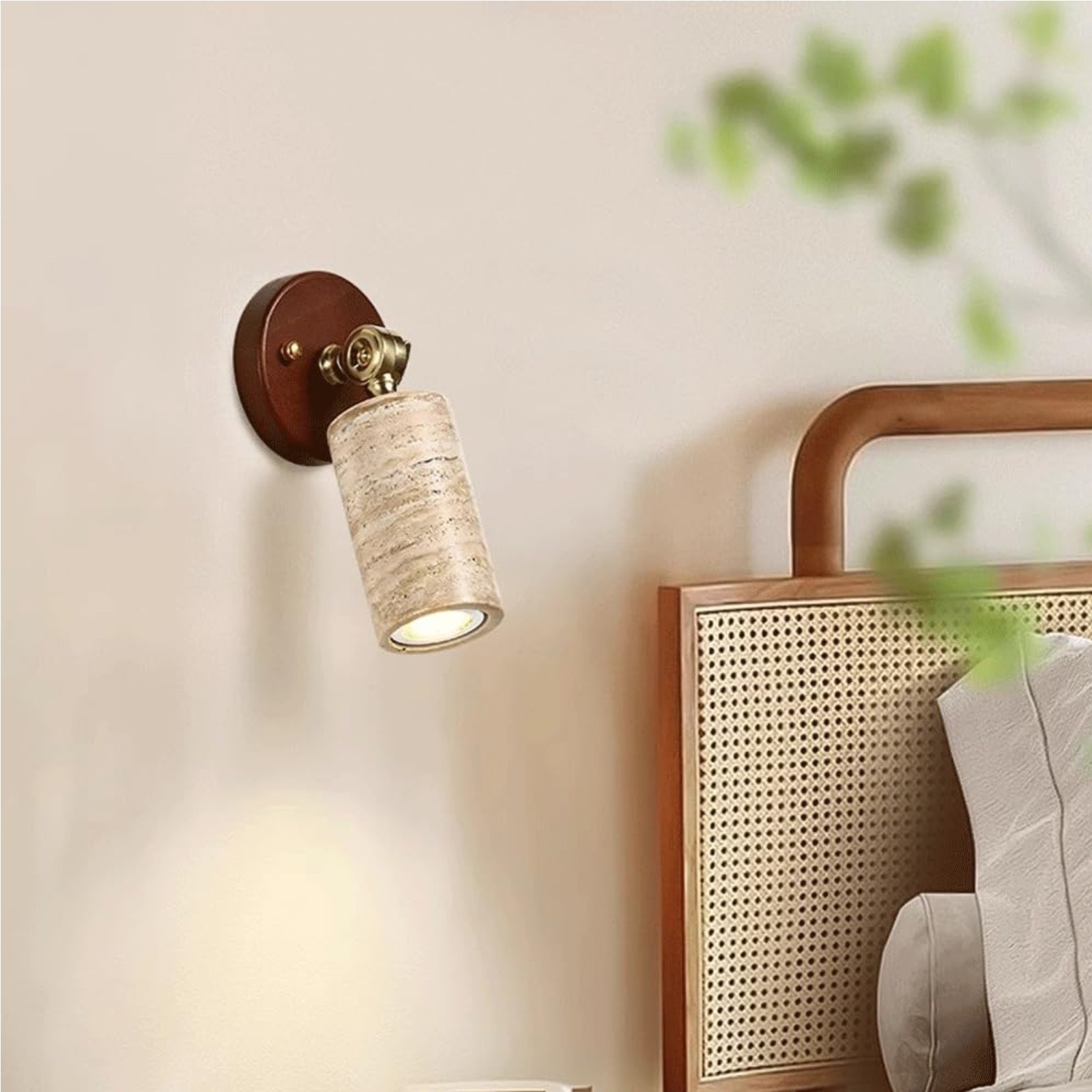 Travertine And Wood Wall Sconce – Rectangular Or Cylindrical Design S320
