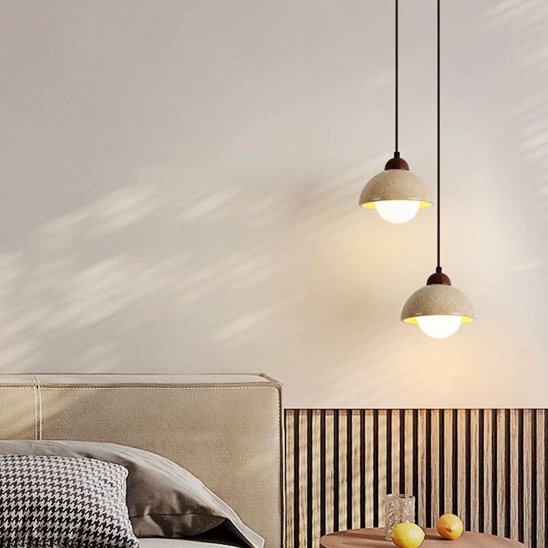Natural Stone Wood Pendant Light - Minimalist Japanese Dining Lamp M08