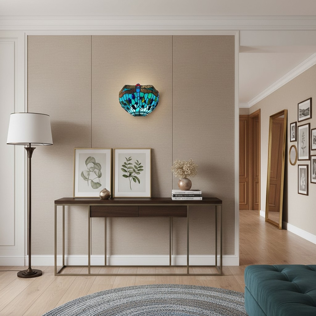 TF Dragonfly Pattern Wall light - Classic Hand-Cut Stained-Glass for Hallways & Bedrooms T923