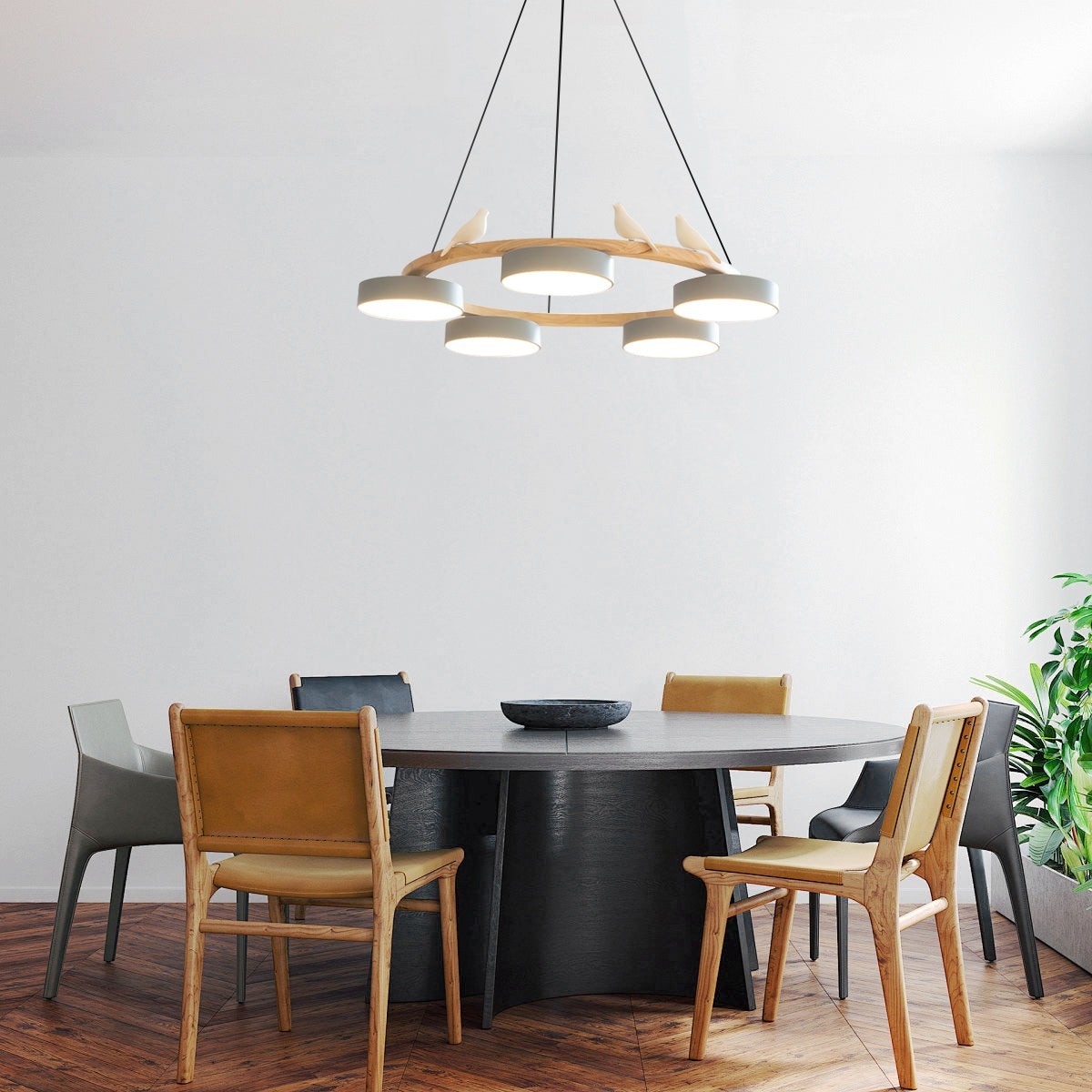 Nordic Wooden Bird Creative Round Chandelier S206