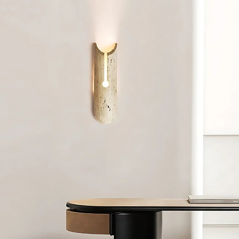 Cylindrical Y-Shaped Travertine Wall Lamp - Warm LED Light for Modern Homes S321