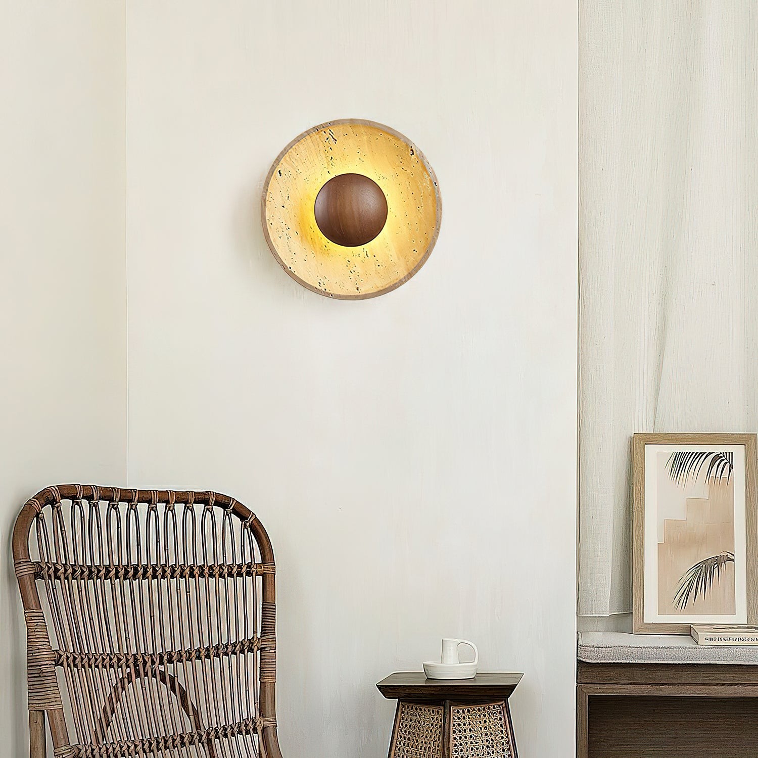 Medieval Yellow Travertine Wood Wall Lamp G28