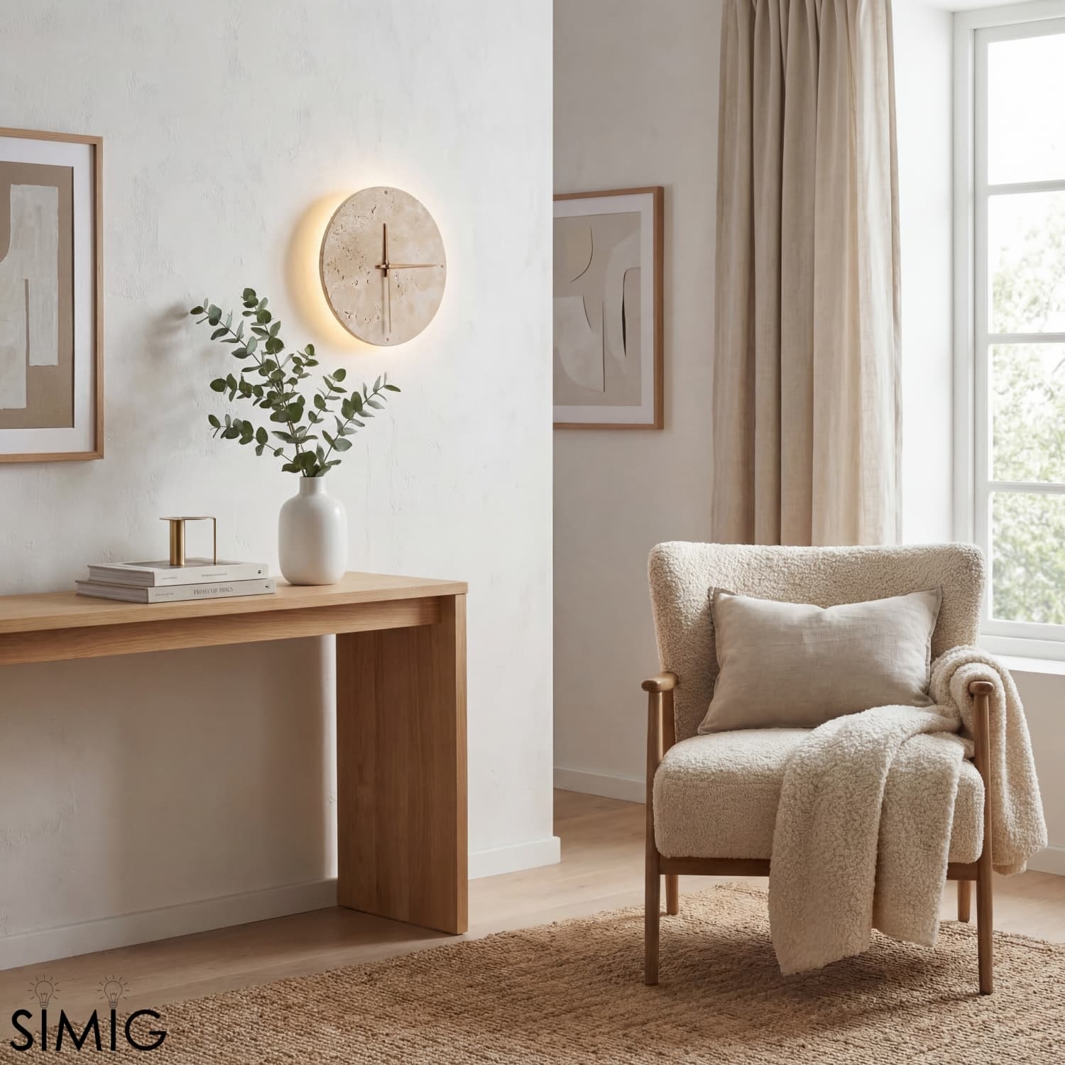 Round Stone Clock Wall Light - Wabi Sabi Lamp for Bedroom P079