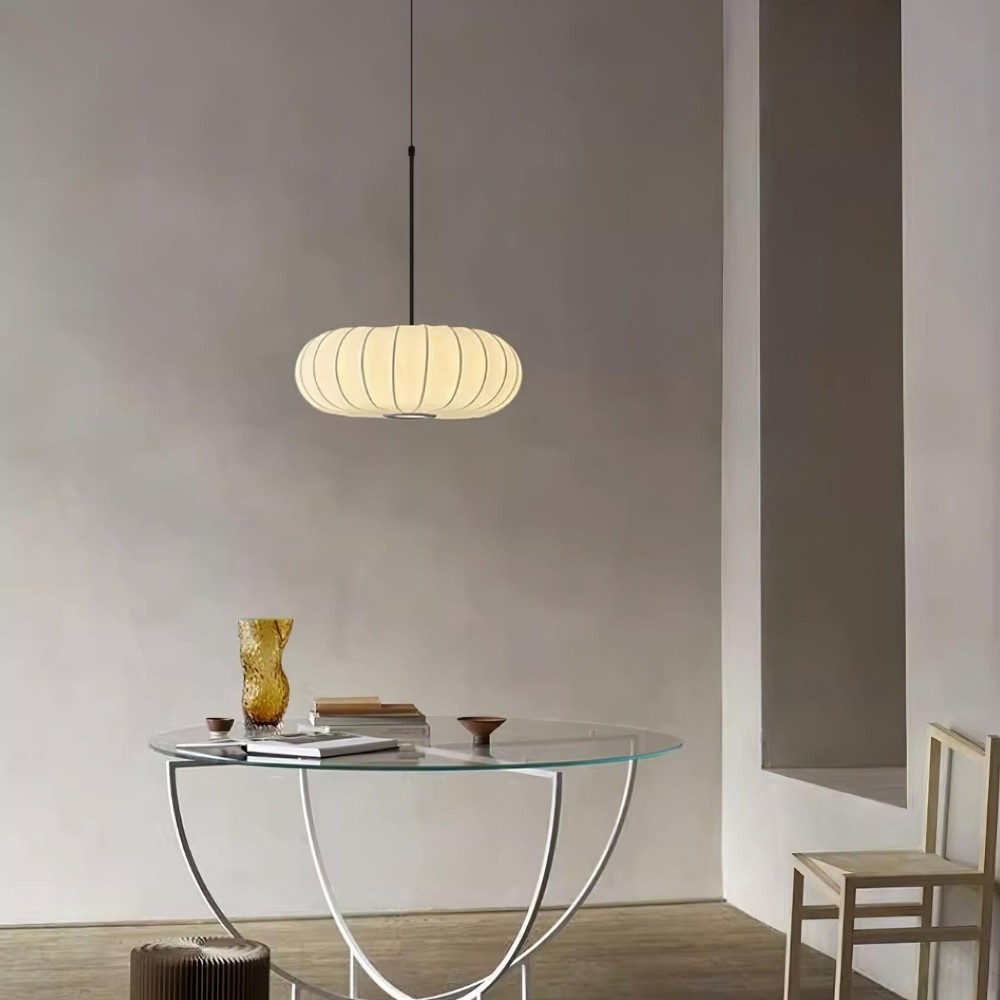Simple Wabi-sabi White Lantern Fabric Pendant Lamp M06