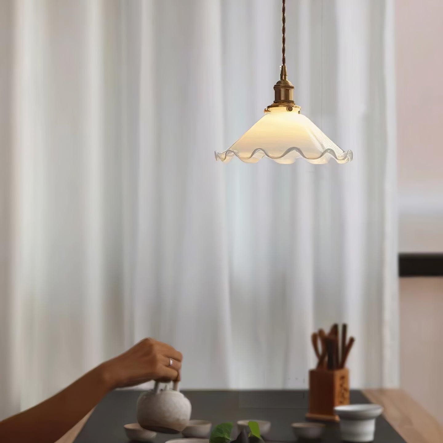 Vintage White Glass Skirted Pendant Lamp M366