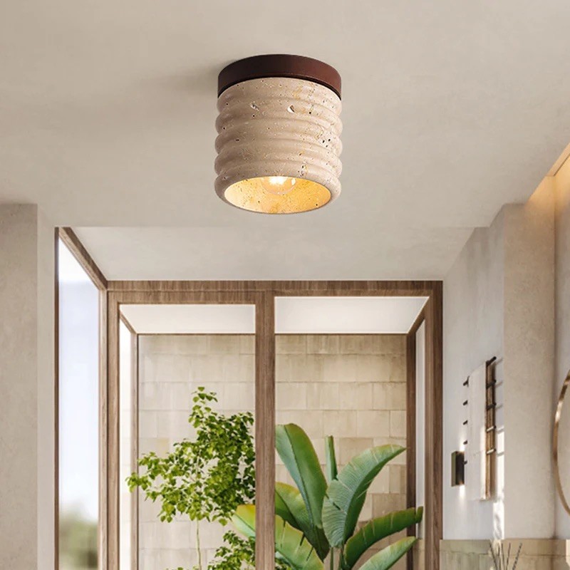 Medieval Wabi-Sabi Travertine Light – Cylinder Ceiling Lamp S293