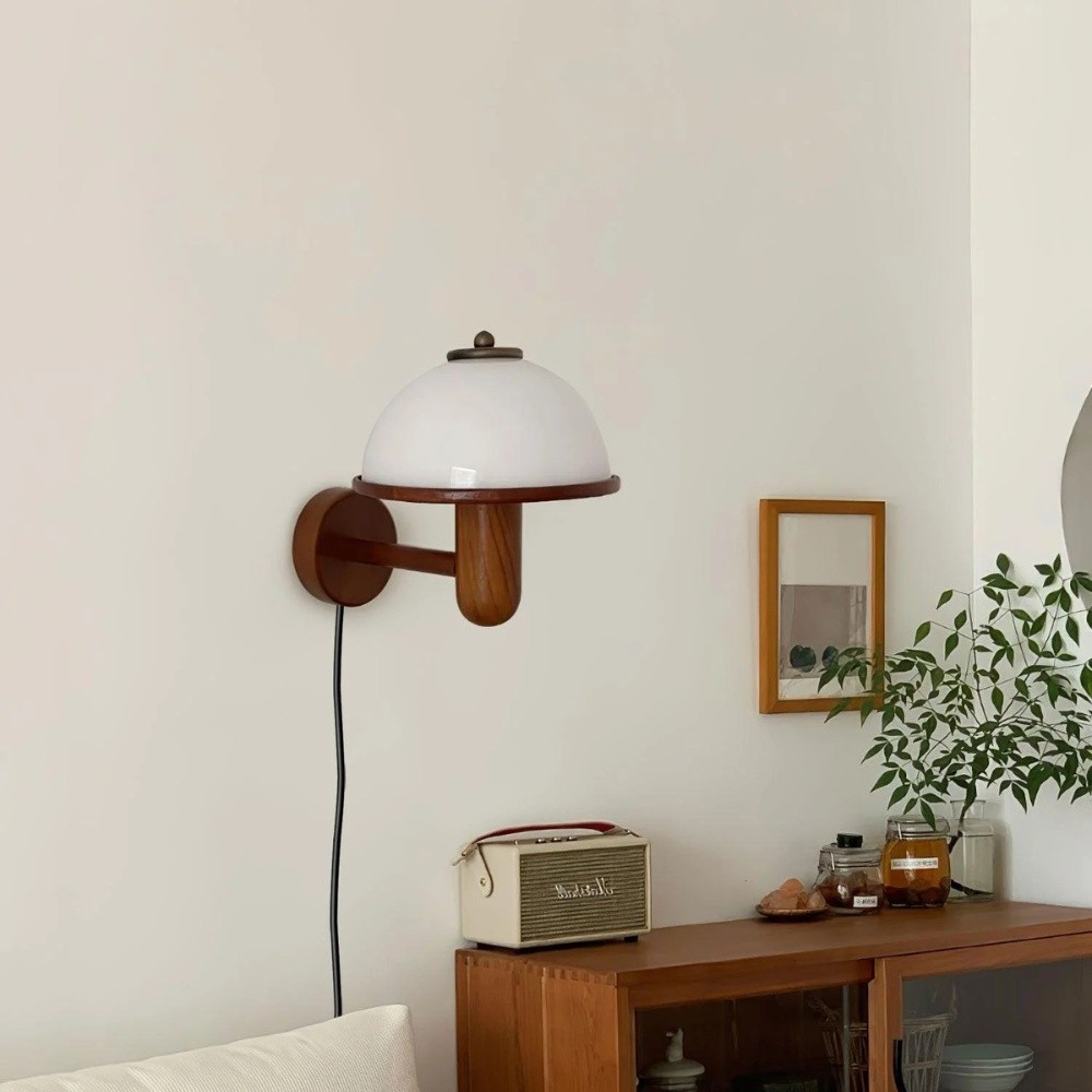 Bedside Mushroom Wood Wall Lamp S164