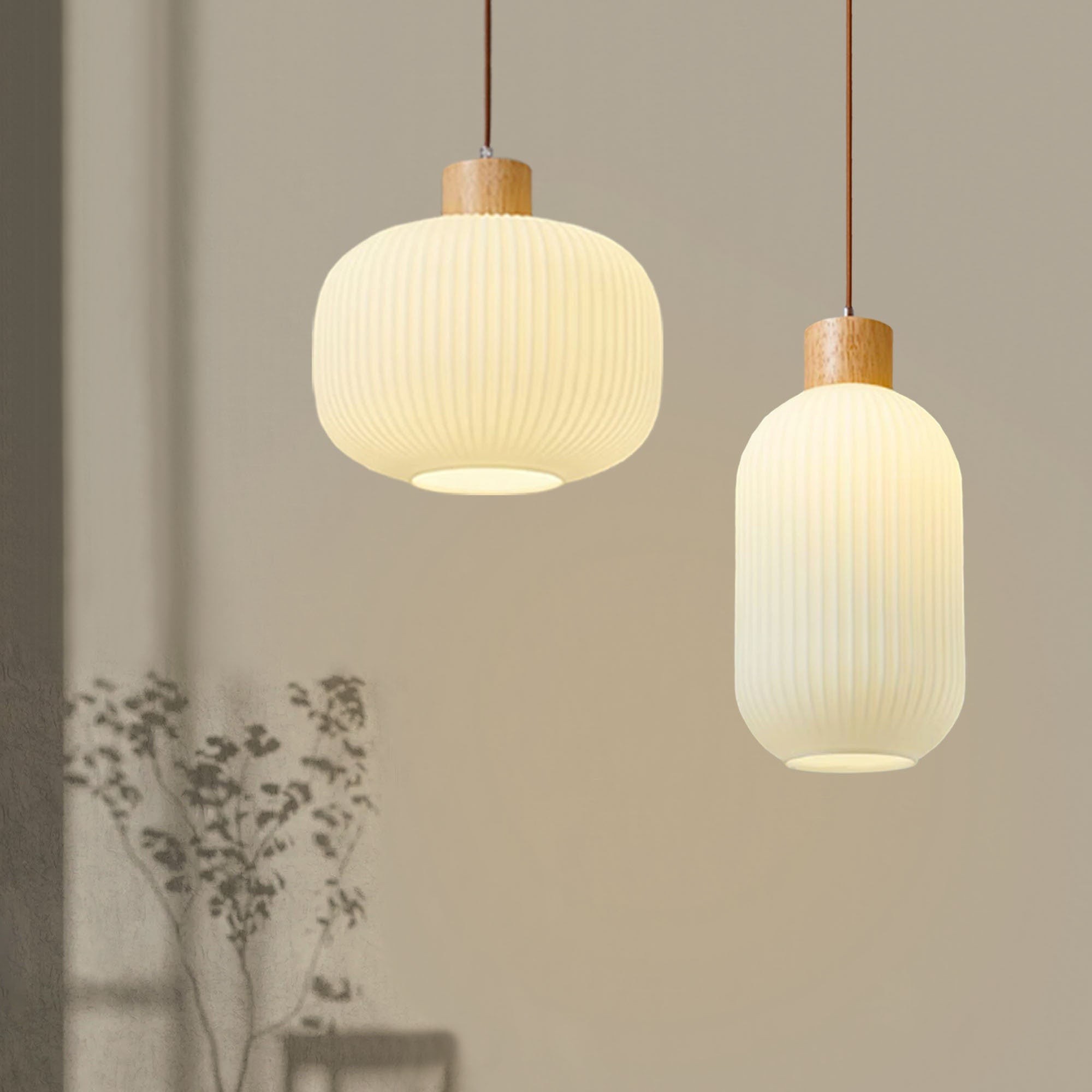 Nordic White Lantern-Like Glass Pendant Lamp M27