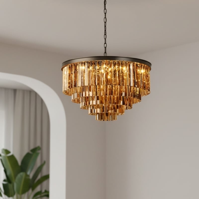 Aurevon Crystal Prism Metal Frame Modern Ceiling Chandelier for Home and Hotel T494