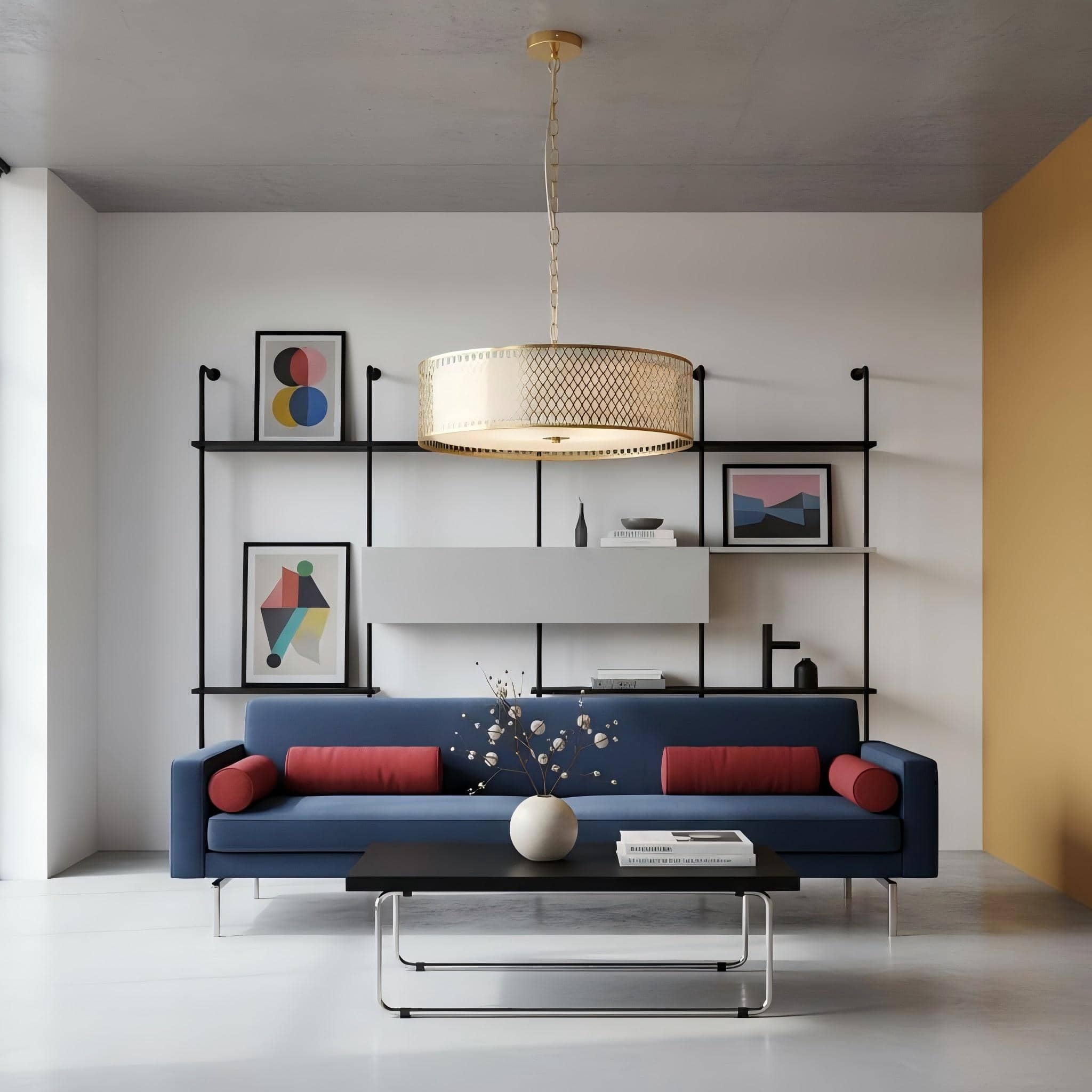 Liorin Geometric Pendant Lamp - Modern Fretwork Metal and Fabric Shade Pendant for Interiors T906
