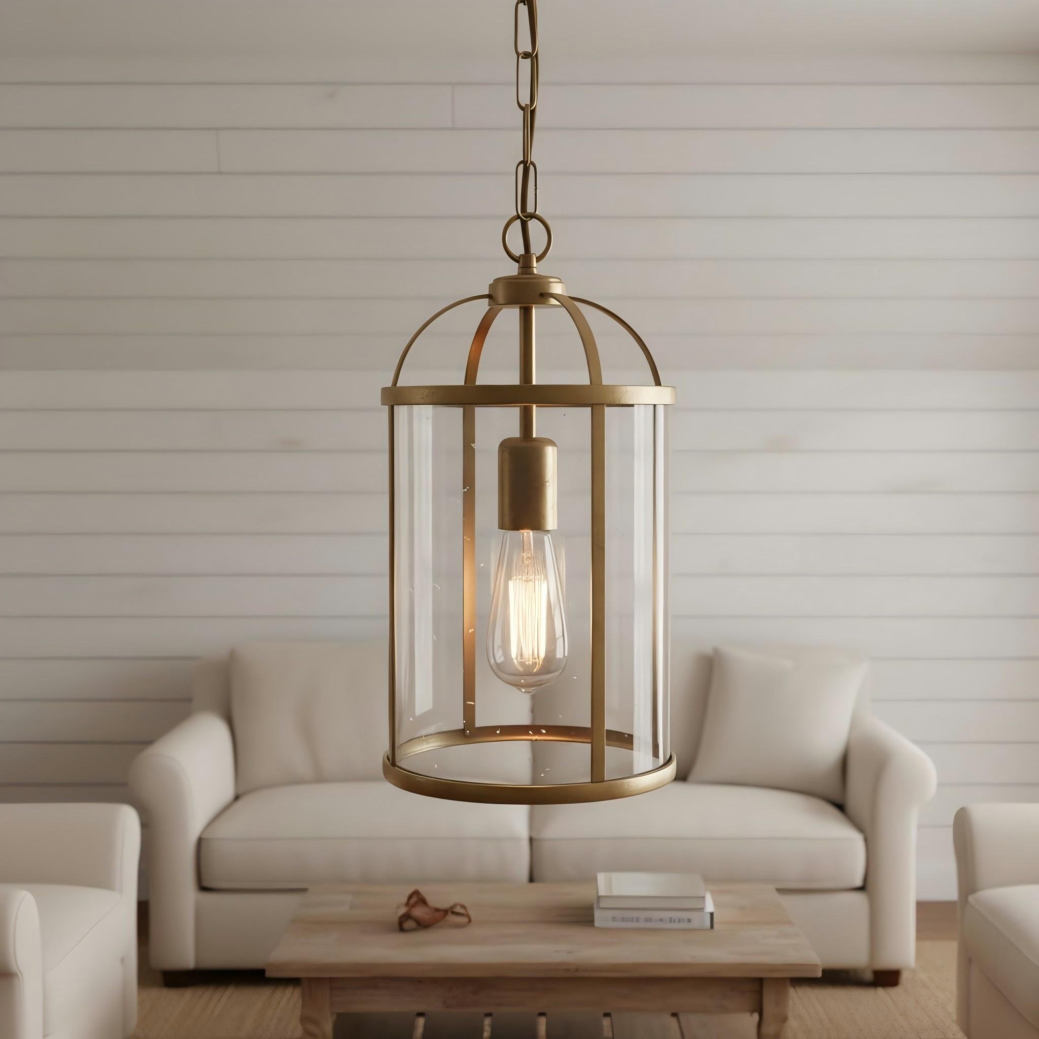 Luxvana Bell Shaped Glass Pendant Light - Industrial Metal Lantern Design Fixture for Kitchen T866