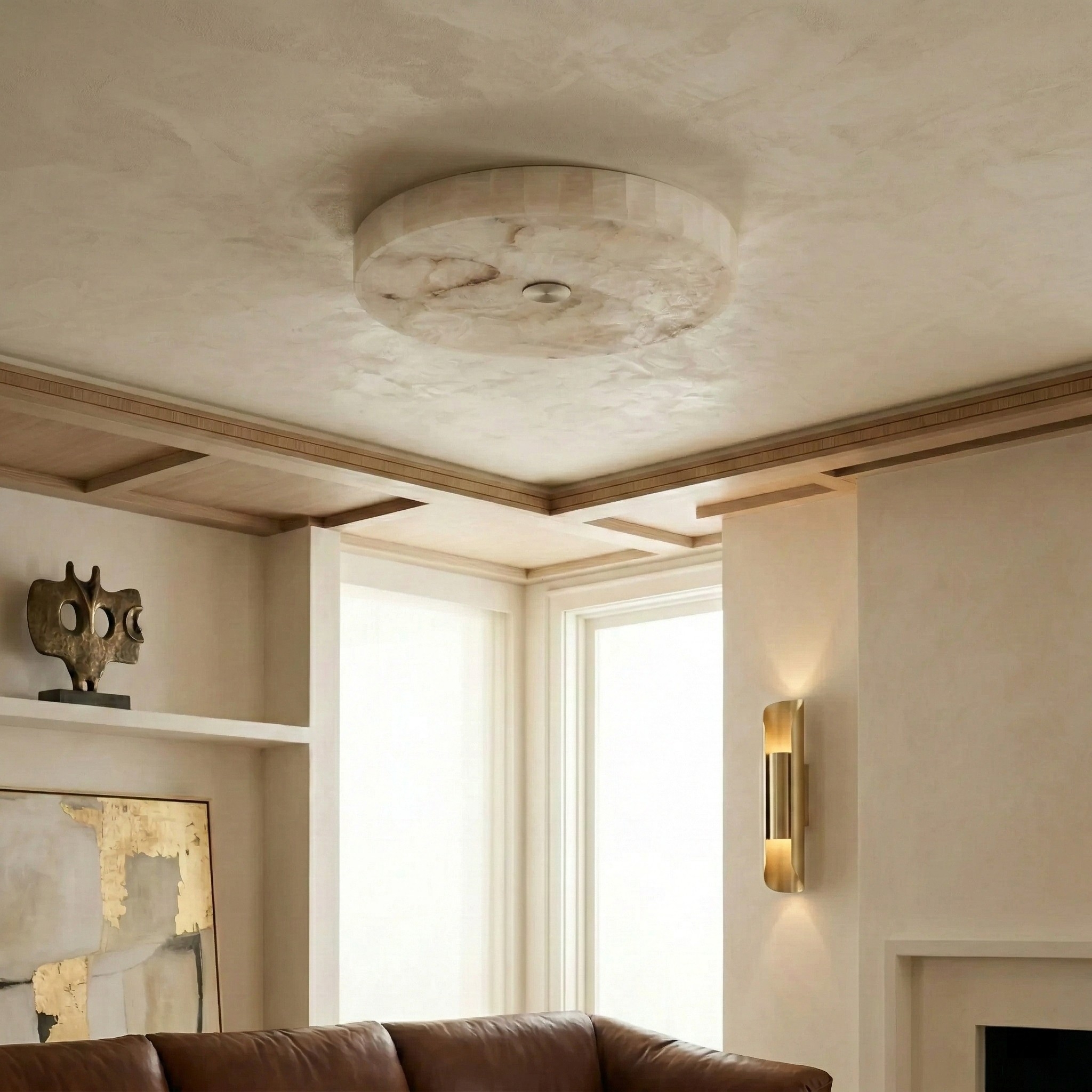 AlbaSphere Modern Round Ultra Thin Ceiling Lamp - Alabaster Contemporary Home Lighting T1151