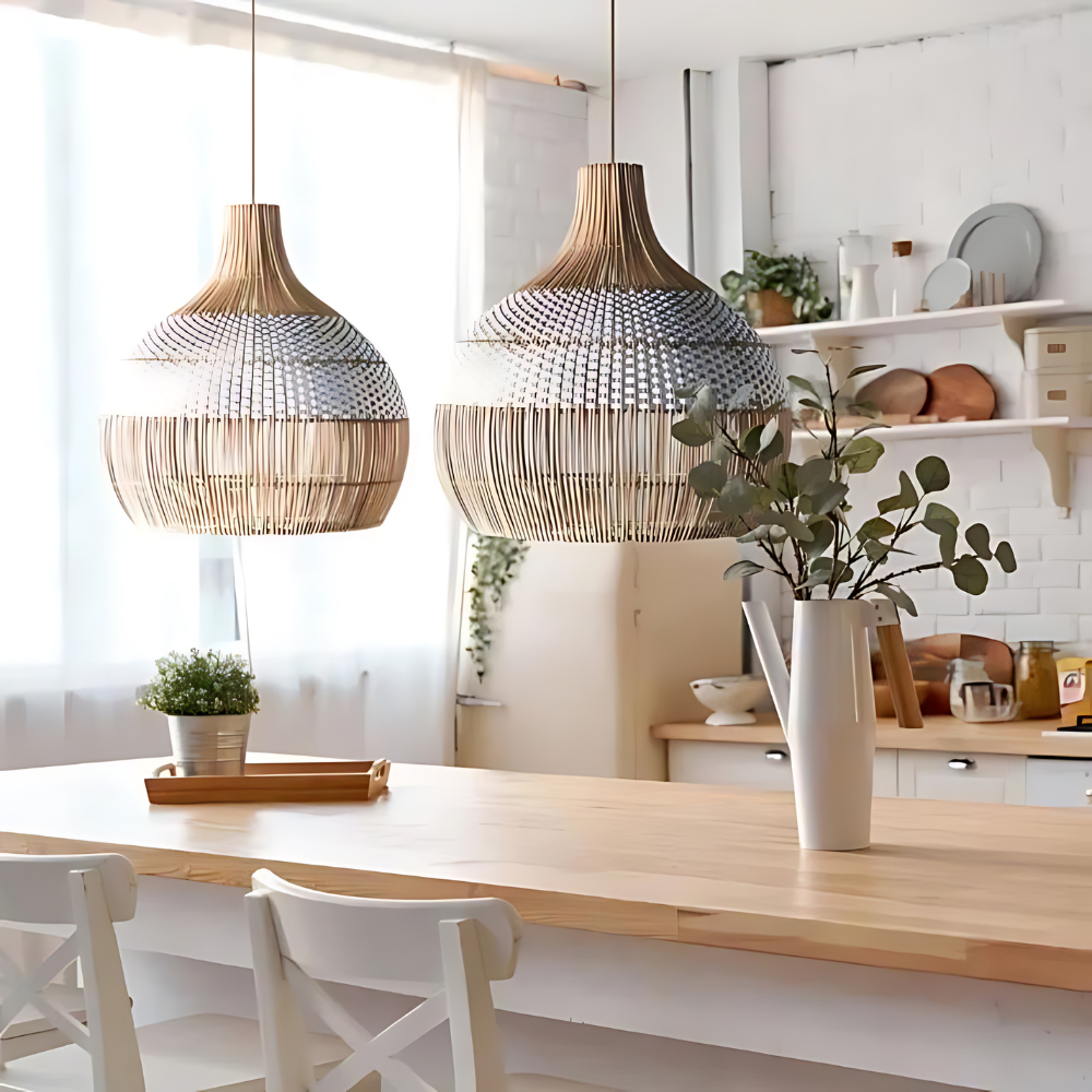 Breezy White Elegance Natural Rattan Pendant Light T2066
