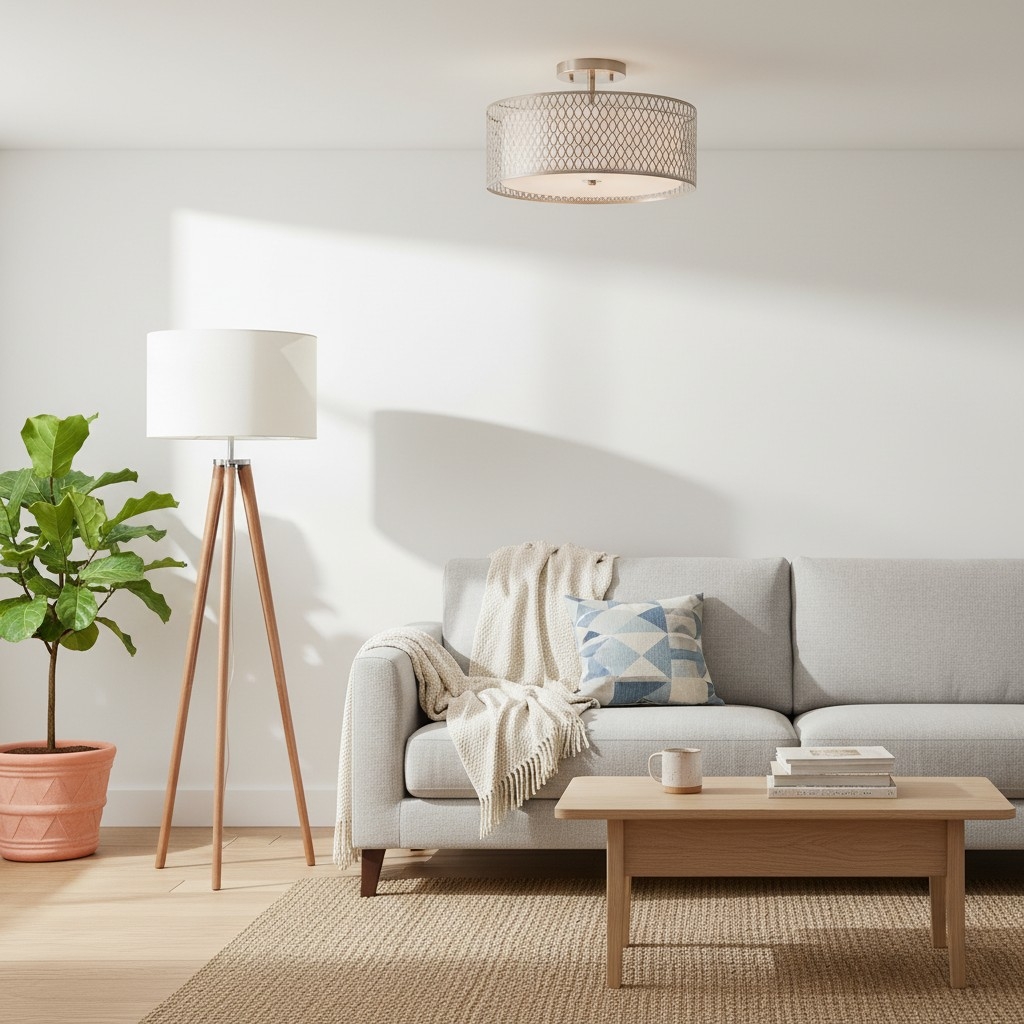 Liorin Geometric Mesh 3‑Light Flush Ceiling Light - Mesh Metal Frosted Glass Lamp for Living Room or Hallway T865