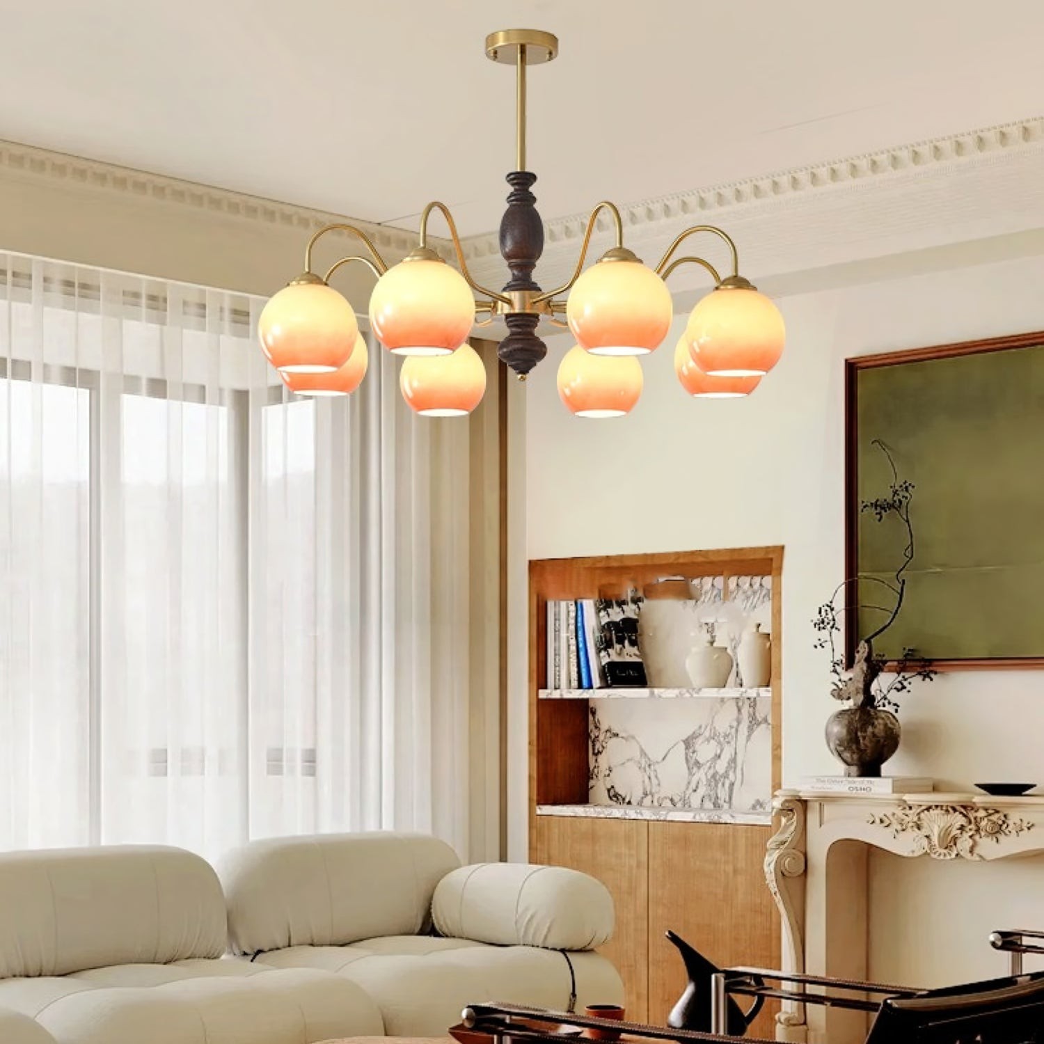 French Medieval Style Caramel Orb Chandelier M567