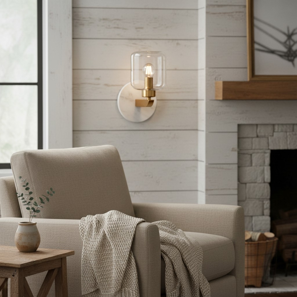 Korlisse Modern Marble Wall Light - Vintage Brass & Clear Glass Accent for Living Room and Hallway T950