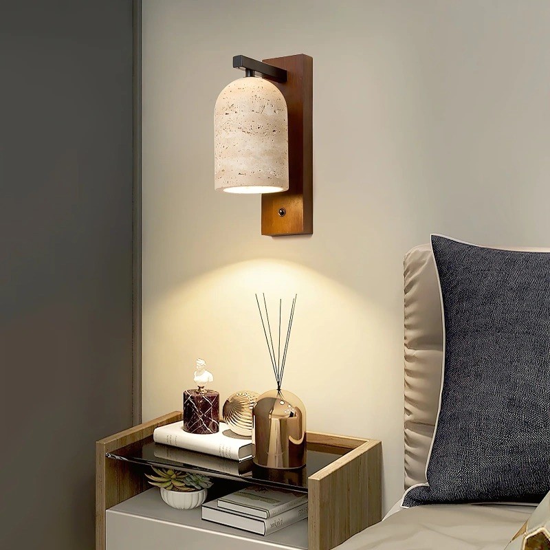 Natural Walnut Travertine Bell Wall Sconce for Living Room S318