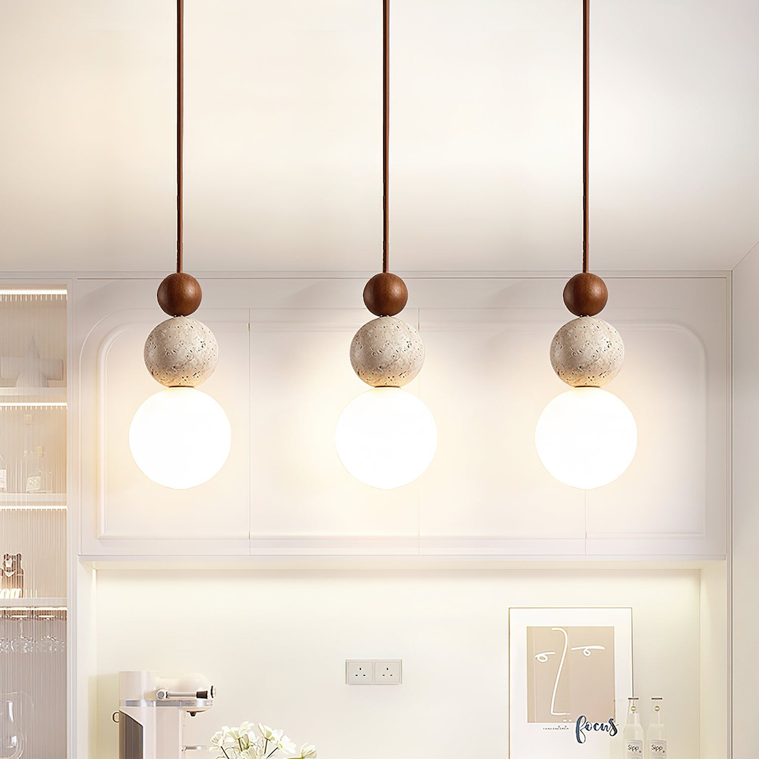 Modern Travertine Stone Globe Pendant Lamp G19