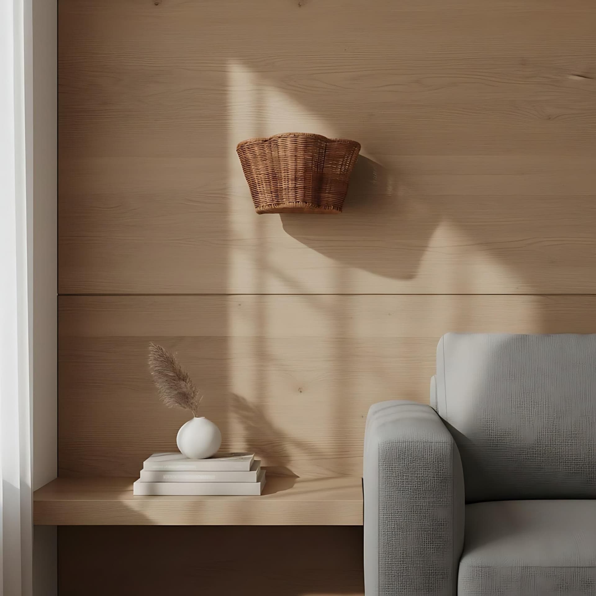 Wickara Woven Wall Sconce - Scalloped Basket Shade Wall Light for Bedroom T675
