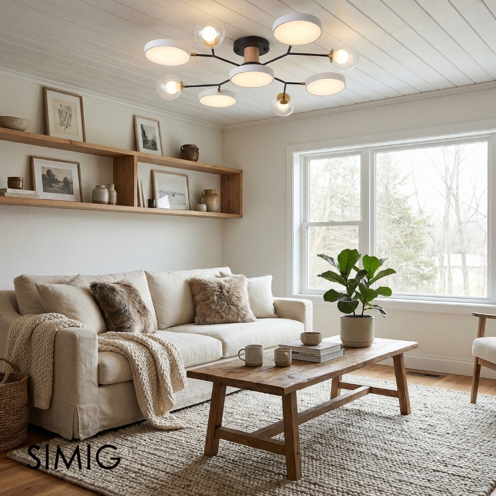 Modern Round LED Ceiling Lamp - Branch Design with Wood Accents for Bedroom S384