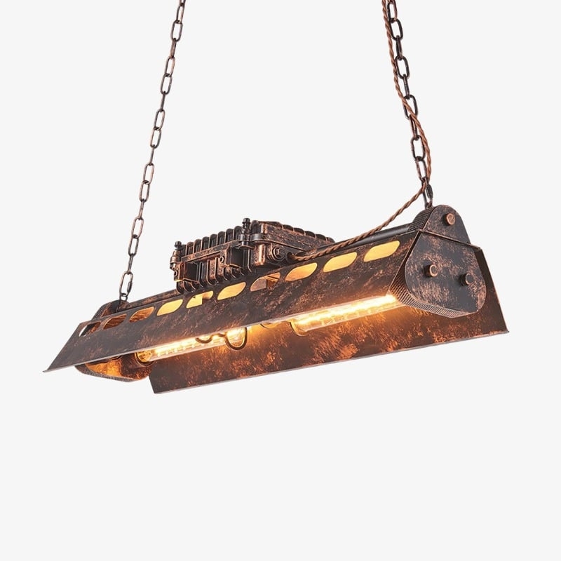 Industrax Steampunk  Linear Chandelier - Vintage Metal Frame Lighting for Dining or Living Room T510
