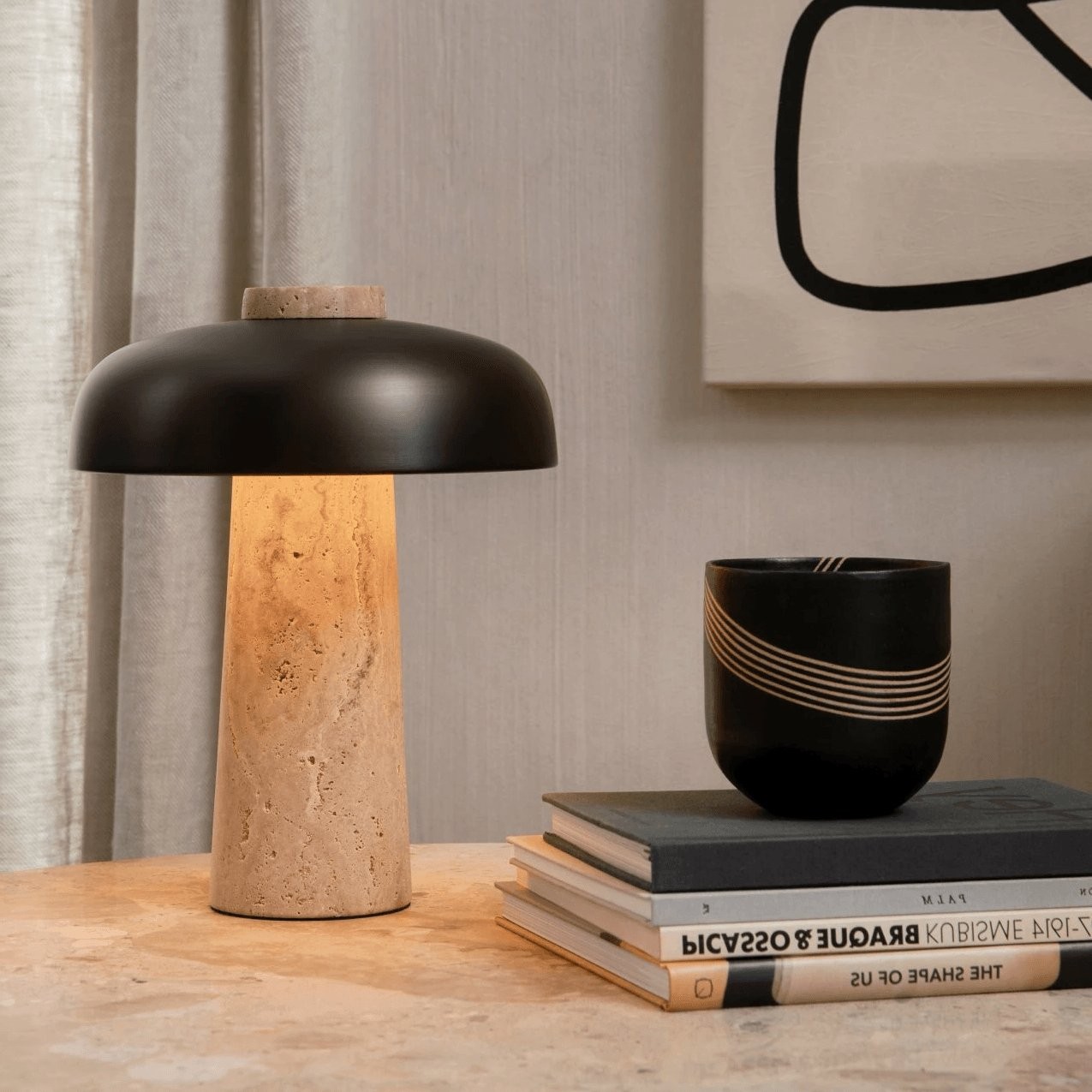 Mushroom Table Lamp - Modern Travertine for Bedroom M503