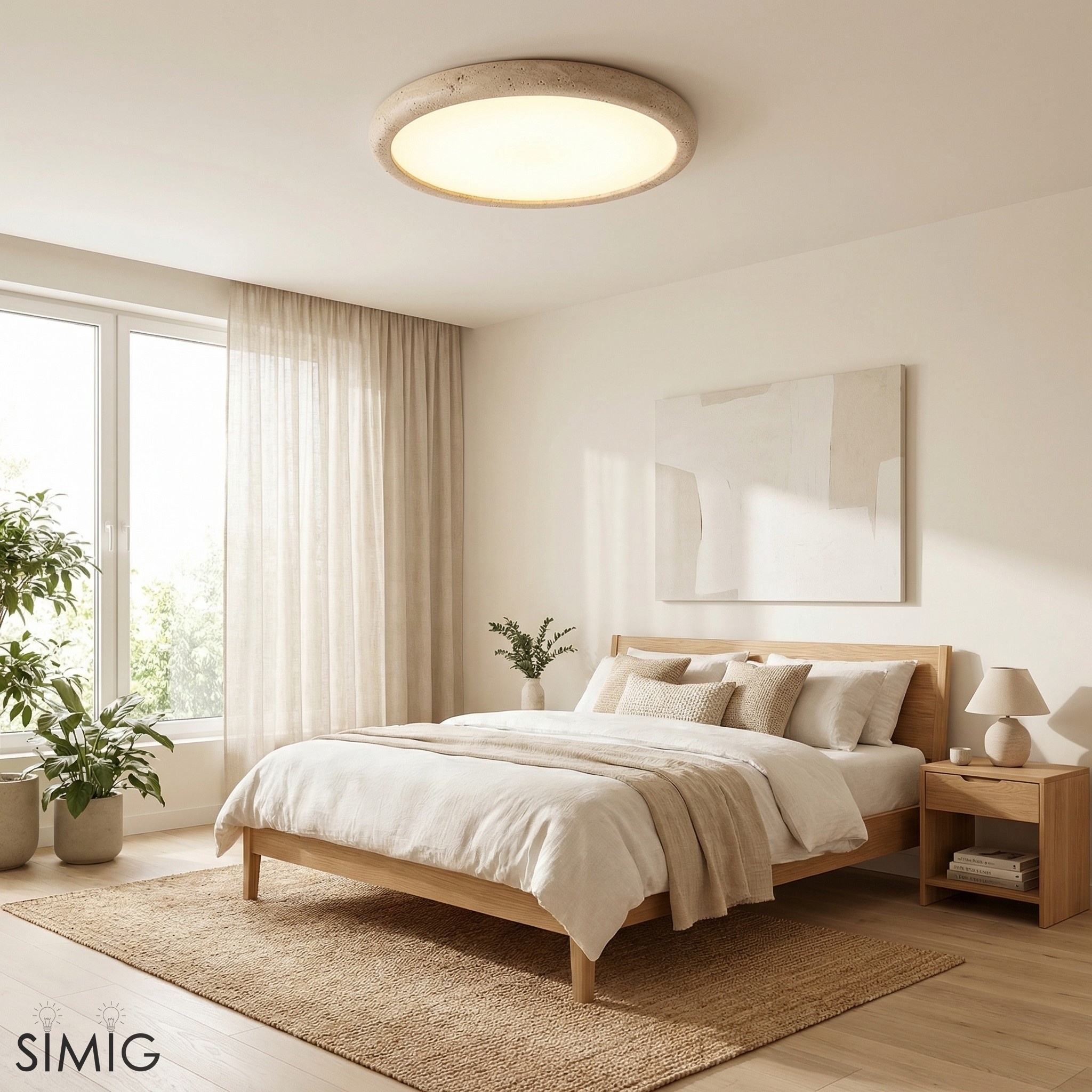 Travertine Disc Flush Mount Ceiling Light - Minimalist Design  Lighting S289