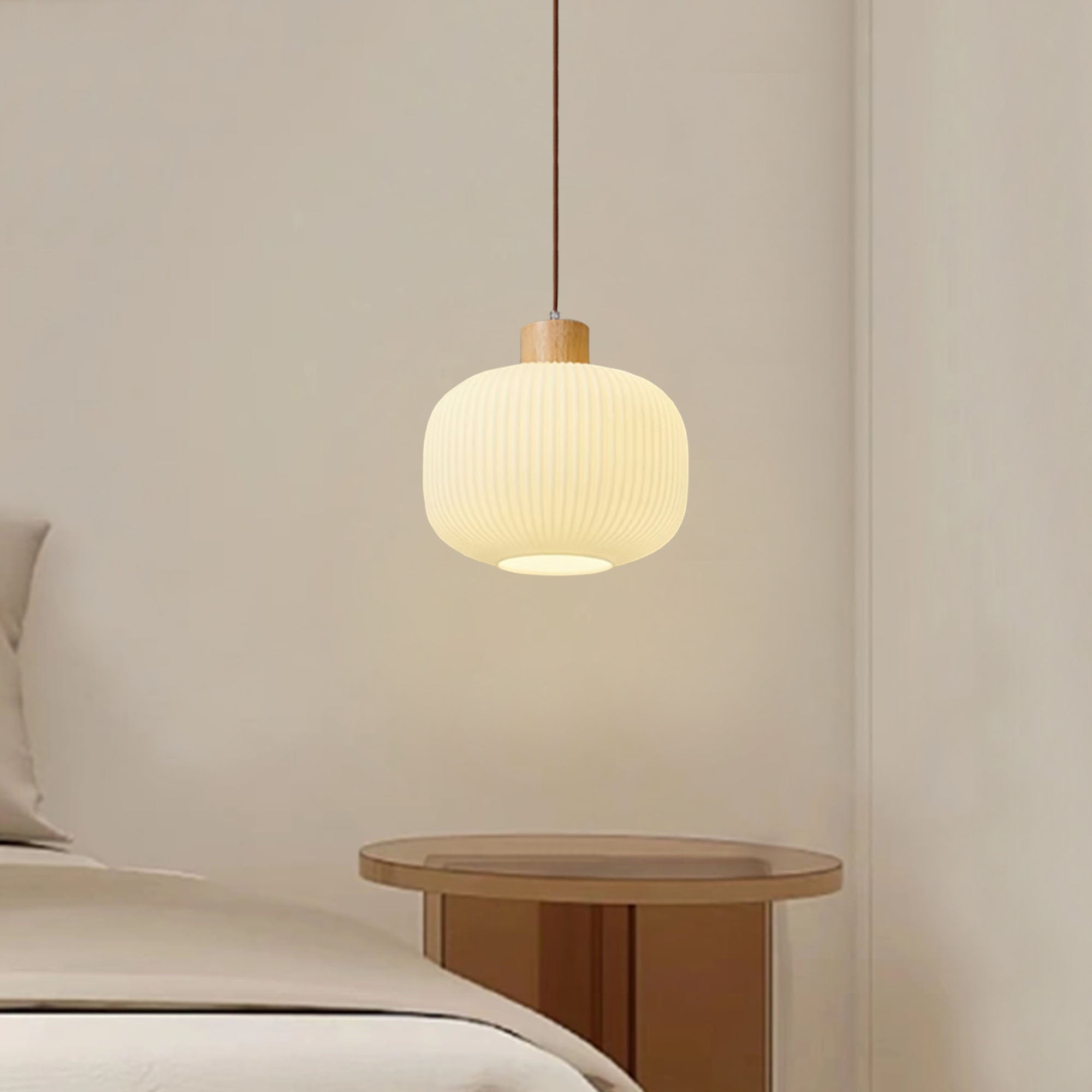 Nordic White Lantern-Like Glass Pendant Lamp M27