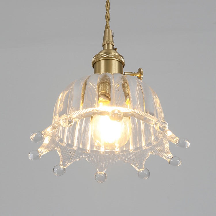 Traditional Japanese Brass Walnut Glass Ceramic Cylinder Conic Flower Bowl 1-Light Pendant Light For Dining Room T260