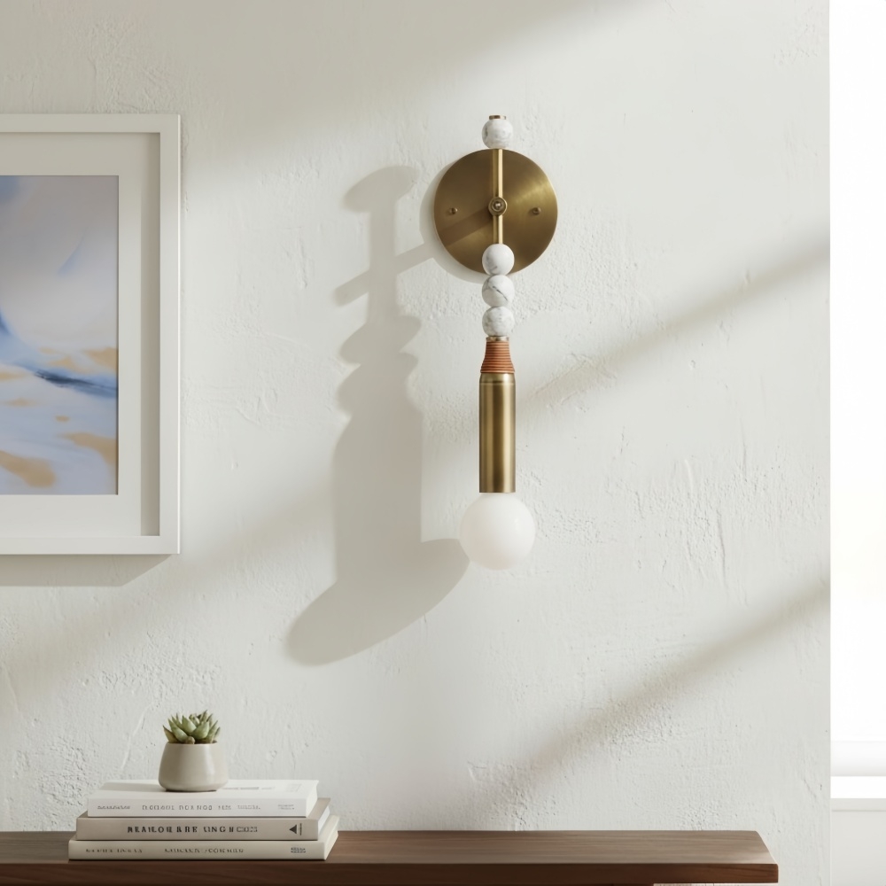 Dotmelle Contemporary Wall Lamp - Artistic Marble and Brass Wall Sconce for Bedroom or Entryway T1215