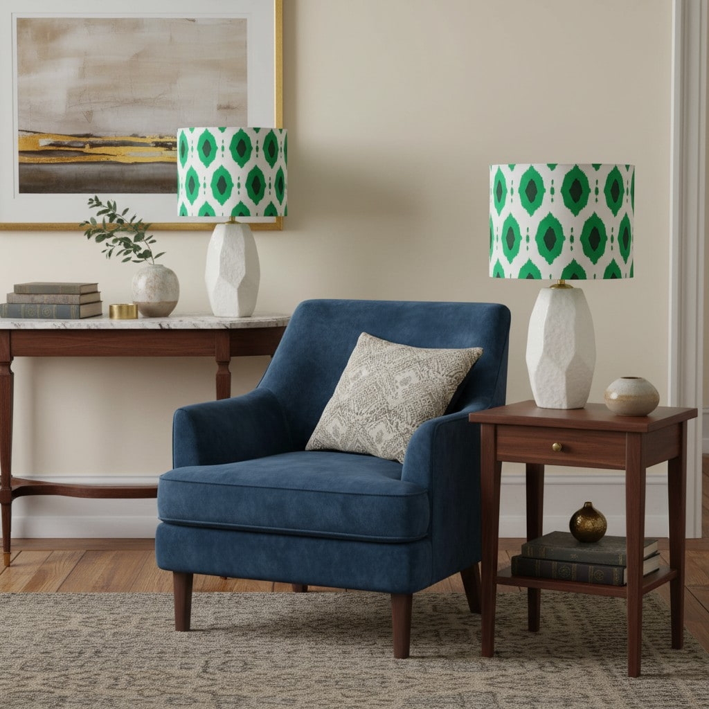Arivane Decorative Ceramic Lamp - Fabric Shade Side Table Light T1183